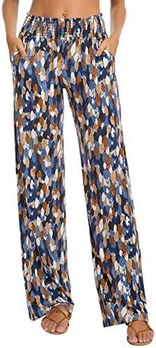 Boho Palazzo Pants Wide Leg Beach Pants High Waisted Lounge Pants with Pockets