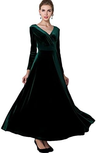 Long Sleeve V-Neck Velvet Stretchy Long Dress
